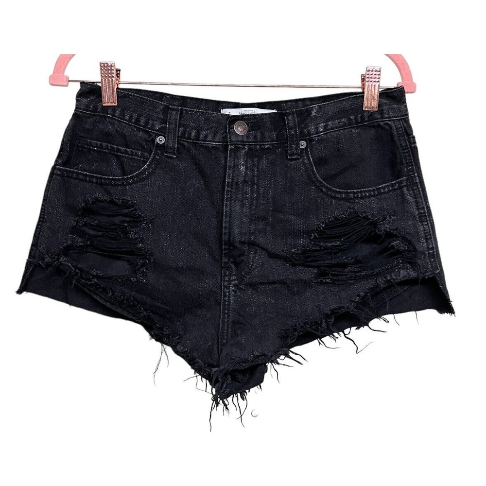 Abercrombie & Fitch Black Distressed Cut Off Jean Shorts Women’s Size‎ 6/28